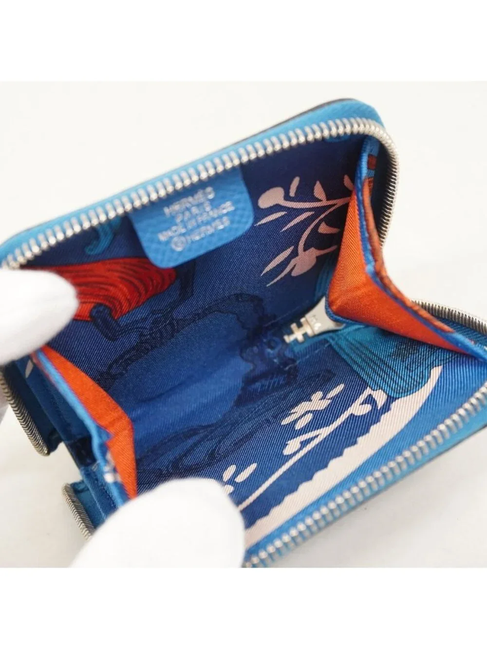 Hermes Coin Case Azap Compact Mini Silk in Veau Blue Zanzibar Silver